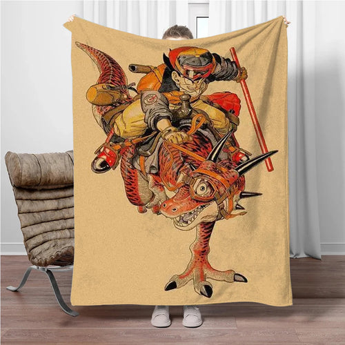 Dragon Ball Beige Plaid - Goku riding a dinosaur