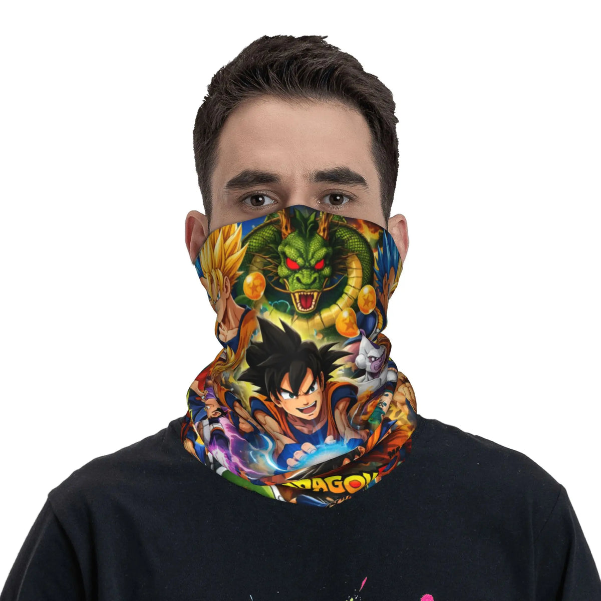 Multicolored Dragon Ball neck tower - Goku and Shenron in circle
