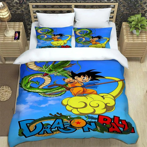 Copripiumino blu Dragon Ball - Goku sulla sua nuvola e Shenron
