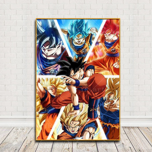 Poster vertical Dragon Ball - Goku et ses formes en cases de manga