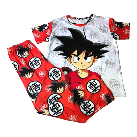 Pyjama blanc et rouge Dragon Ball - Goku enfant et kanjis Go