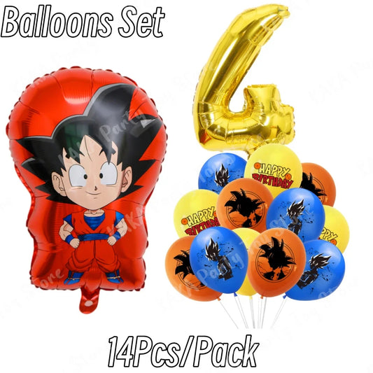 Ballons anniversaire 4 ans Dragon Ball - Goku enfant et chiffre doré