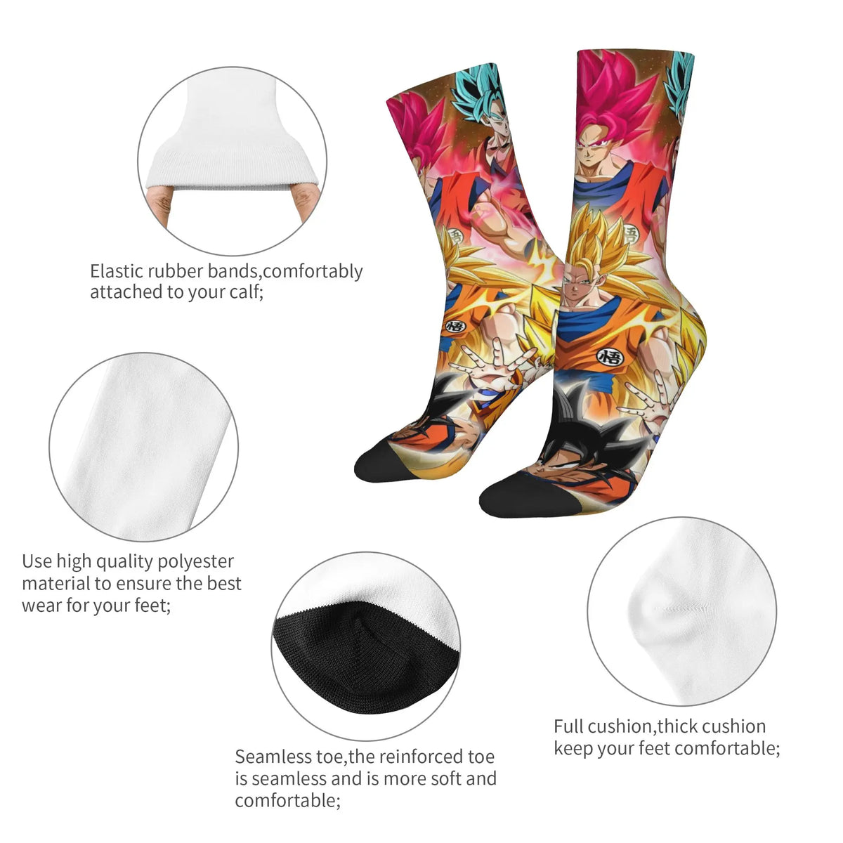Blaue und orangene Dragon Ball Socken - Goku und leuchtende Go Kanji
