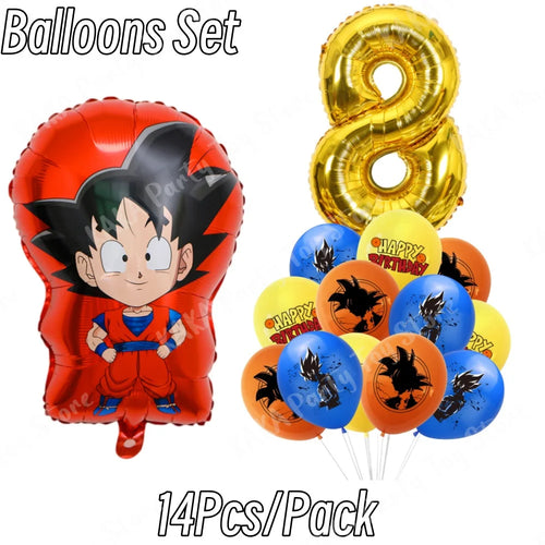 Palloncini compleanno 8 anni Dragon Ball - Goku bambino e numero oro