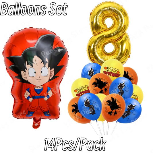 Ballons anniversaire 8 ans Dragon Ball - Goku enfant et chiffre doré