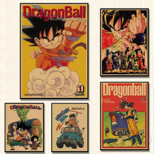 Affiches rétro - Goku enfant et couvertures Dragon Ball