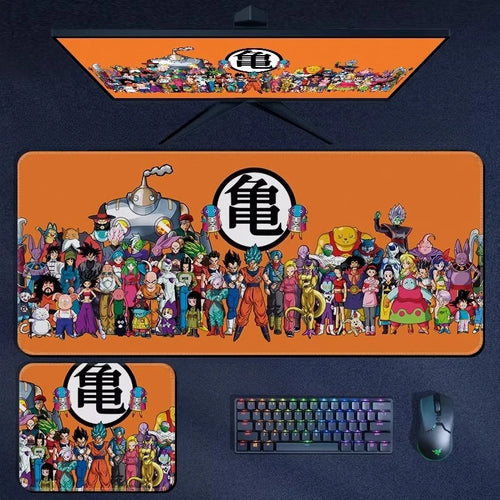 Tapis de souris orange Dragon Ball - personnages alignés et kanji Kame