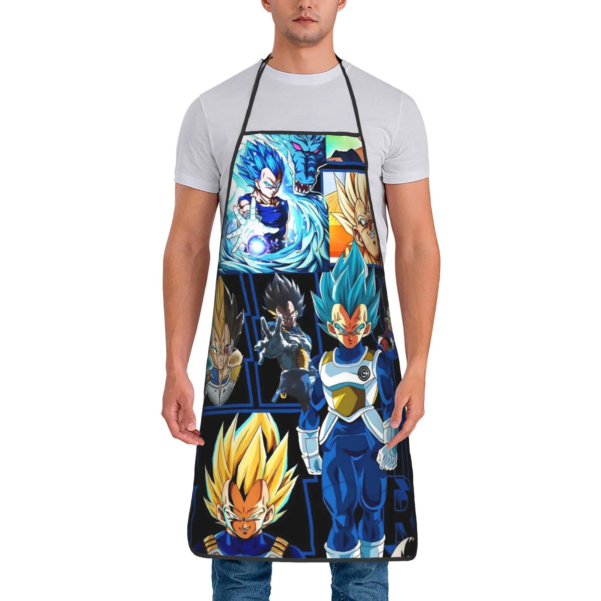 Tablier turquoise Dragon Ball - Goku Super Saiyan God et boule de cristal