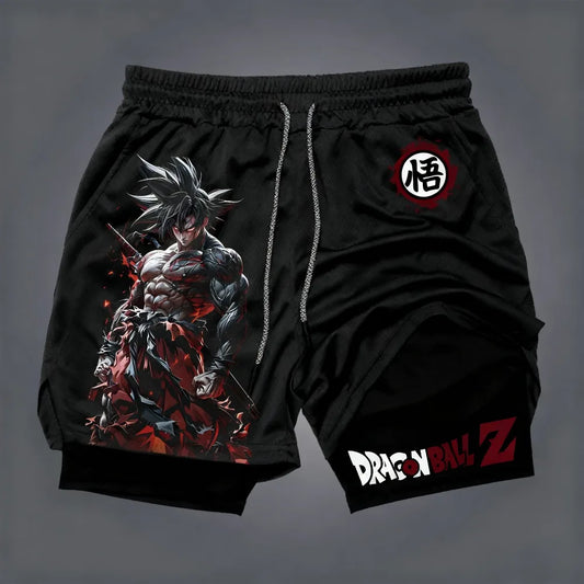 Short double couche noir Dragon Ball - Goku Ultra Instinct et éclats rouges