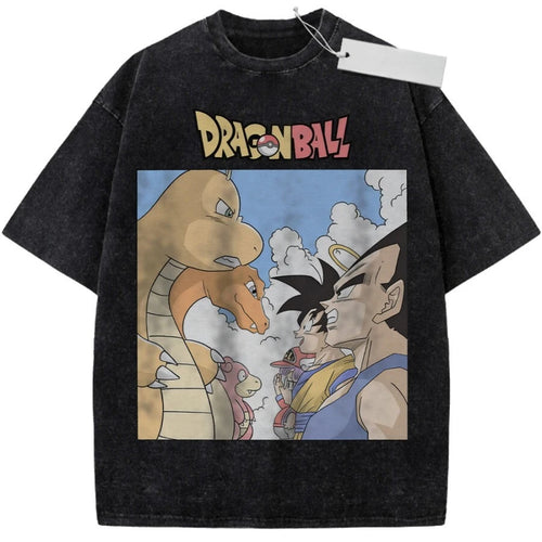 Schwarzes T-Shirt Dragon Ball Goku Vegeta und orangener Drache