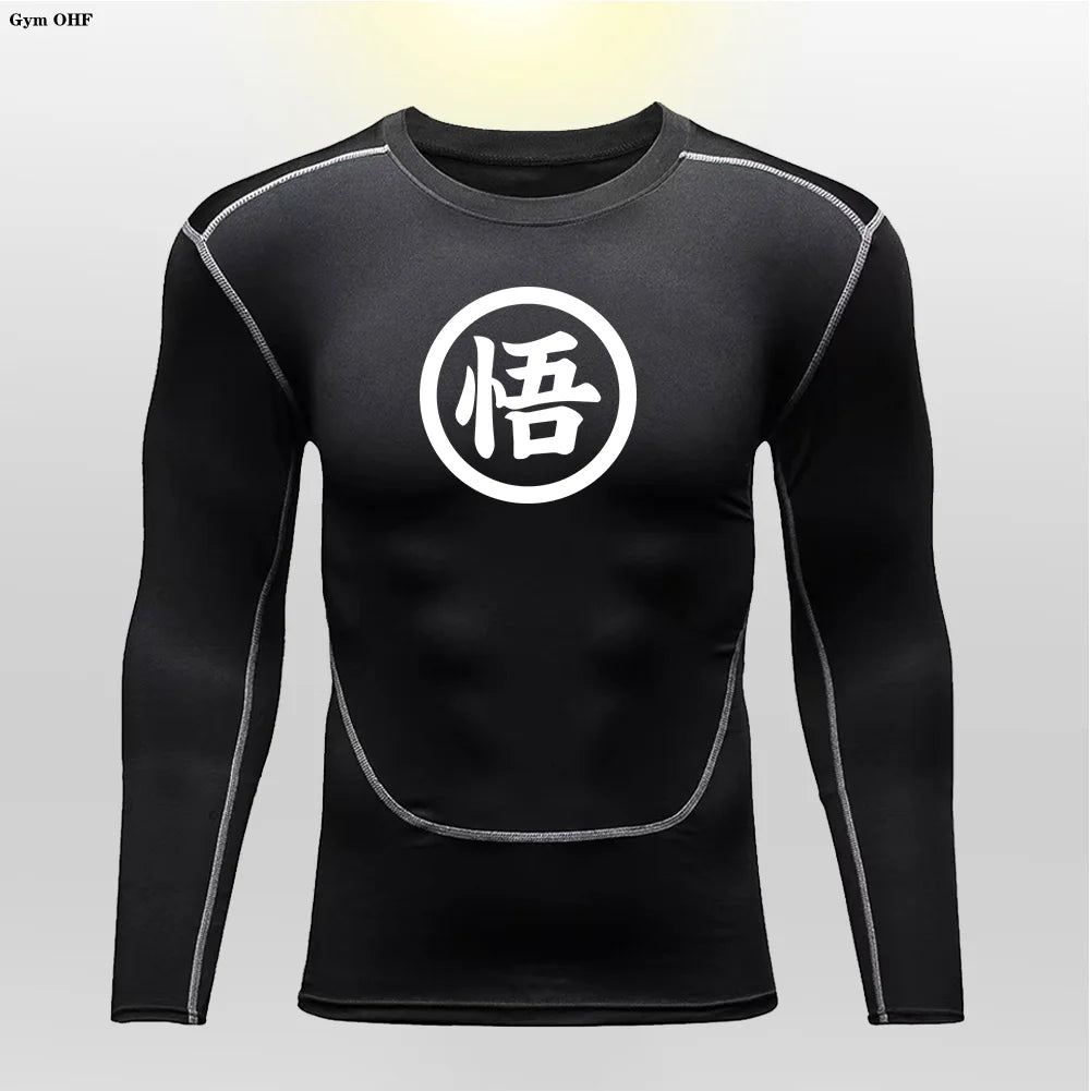 Graues Sportoberteil mit langen Ärmeln Dragon Ball - kanji Go black
