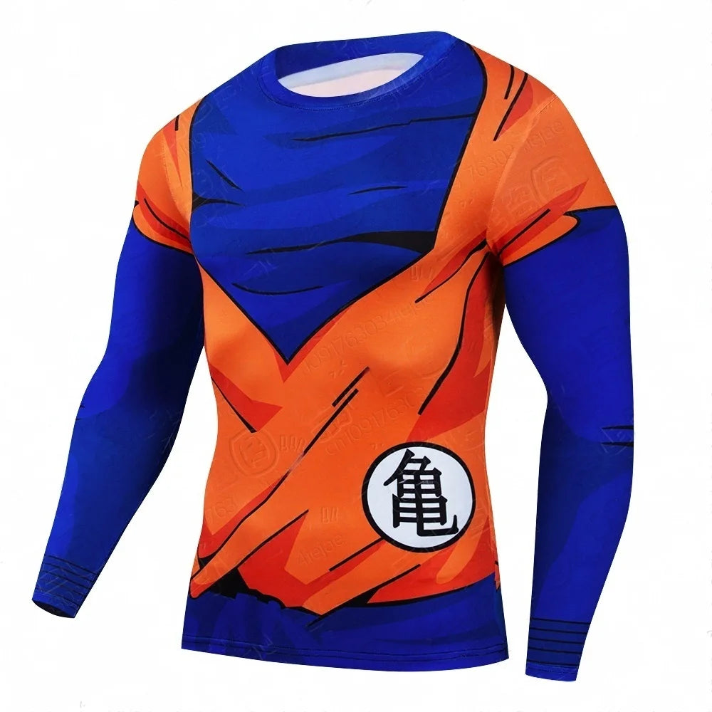 T-shirt met lange mouwen oranje en blauwe Dragon Ball outfit van Goku en Kame embleem
