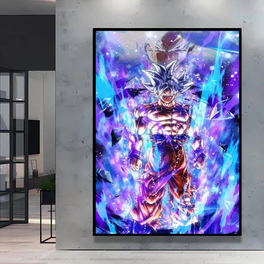 Poster on canvas Dragon Ball - Goku Ultra Instinct and purple shrapnel