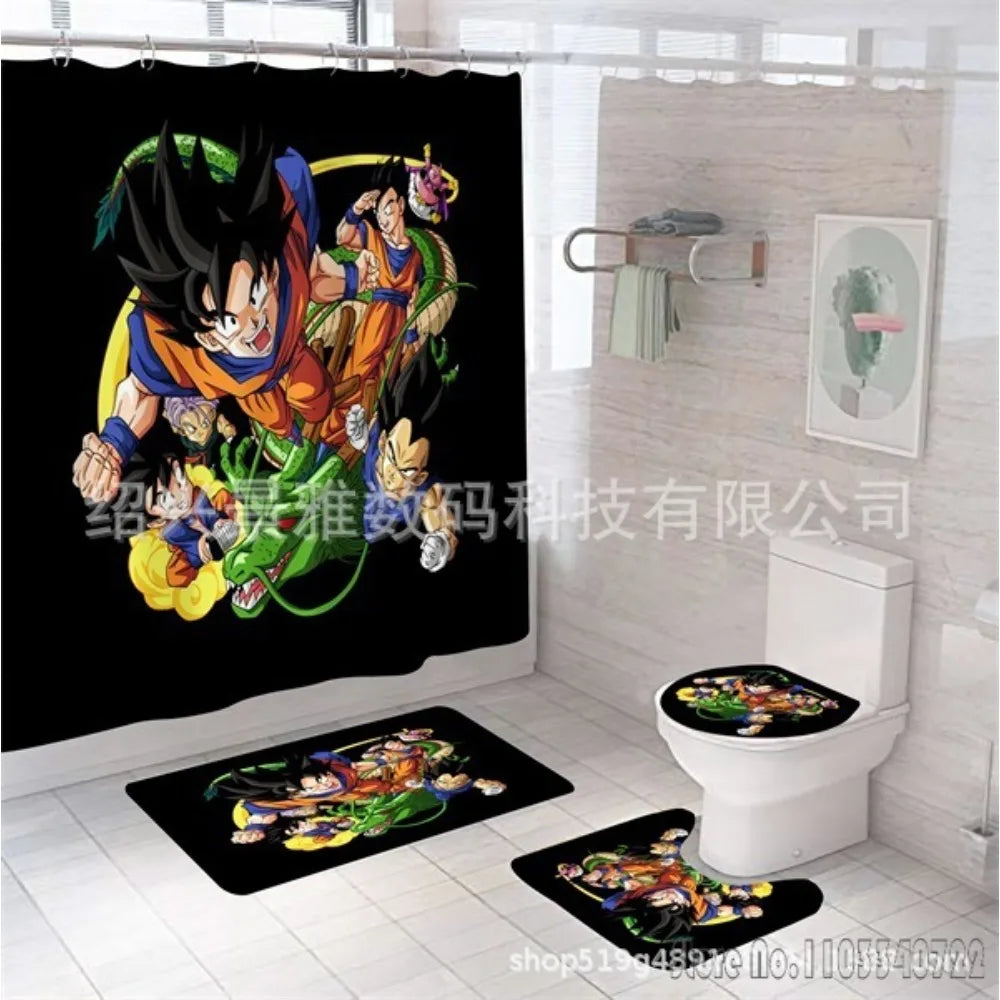 Ensemble rideau de douche et tapis noirs Dragon Ball - Goku et Shenron chibi