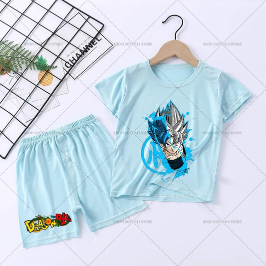 Pigiama corto azzurro per bambini Dragon Ball - Vegeta e aura blu