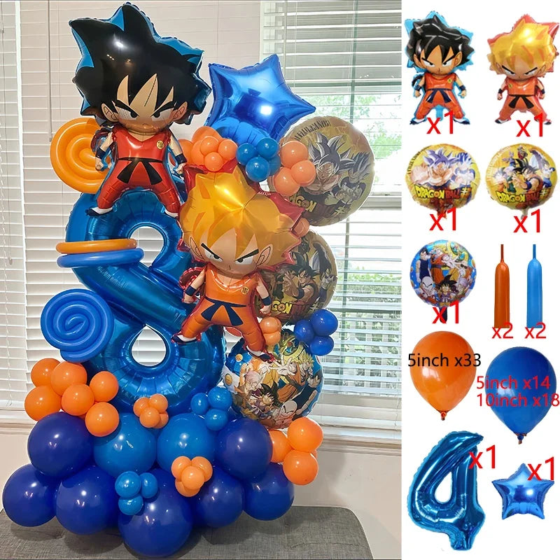 Ballons anniversaire bleus et orange Dragon Ball - Goku et Goku Super Saiyan