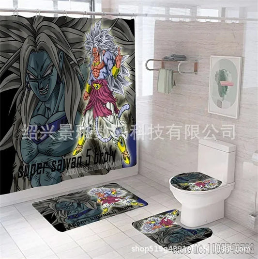 Ensemble rideau de douche et tapis gris Dragon Ball - Saiyan aux longs cheveux argentés