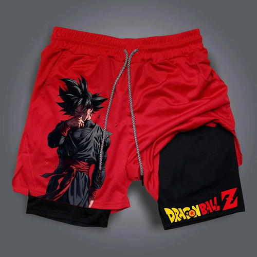Short double couche rouge et noir Dragon Ball - Black Goku debout