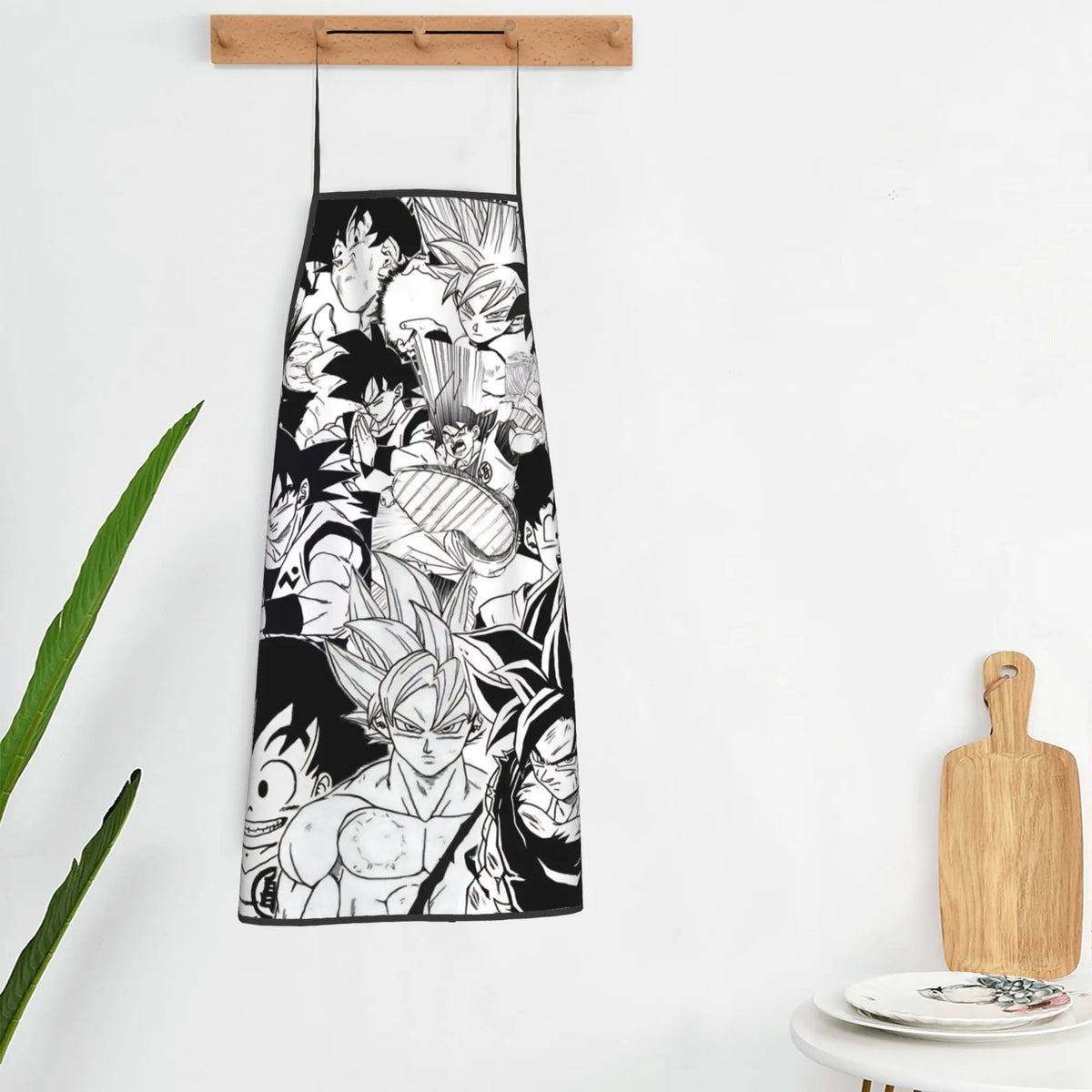 Tablier de cuisine noir et blanc Dragon Ball - Goku et transformations en manga