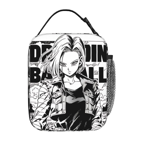 Borsa porta pranzo Dragon Ball bianca e nera - C18 in stile manga