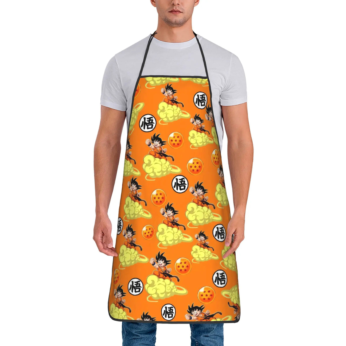 Orange Dragon Ball Schürze - junger Goku auf Wolken und Kanji
