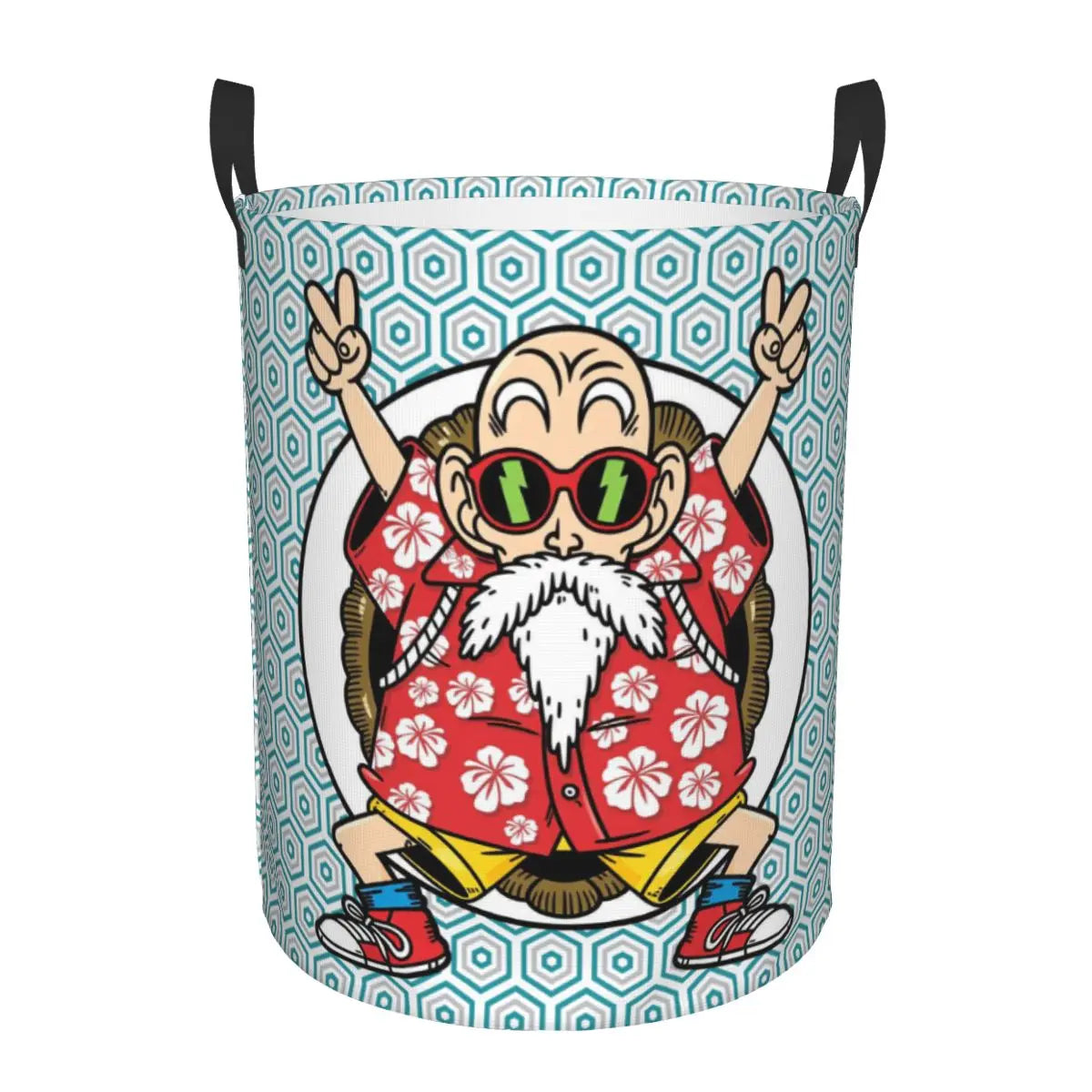 Panier à linge turquoise Dragon Ball - Tortue Géniale en chemise à fleurs