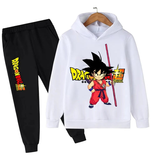Survêtement blanc et noir pour enfant Dragon Ball - Goku enfant au bâton rouge