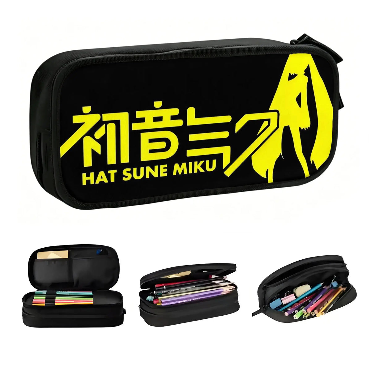 Trousse noire Vocaloid - Hatsune Miku logo jaune