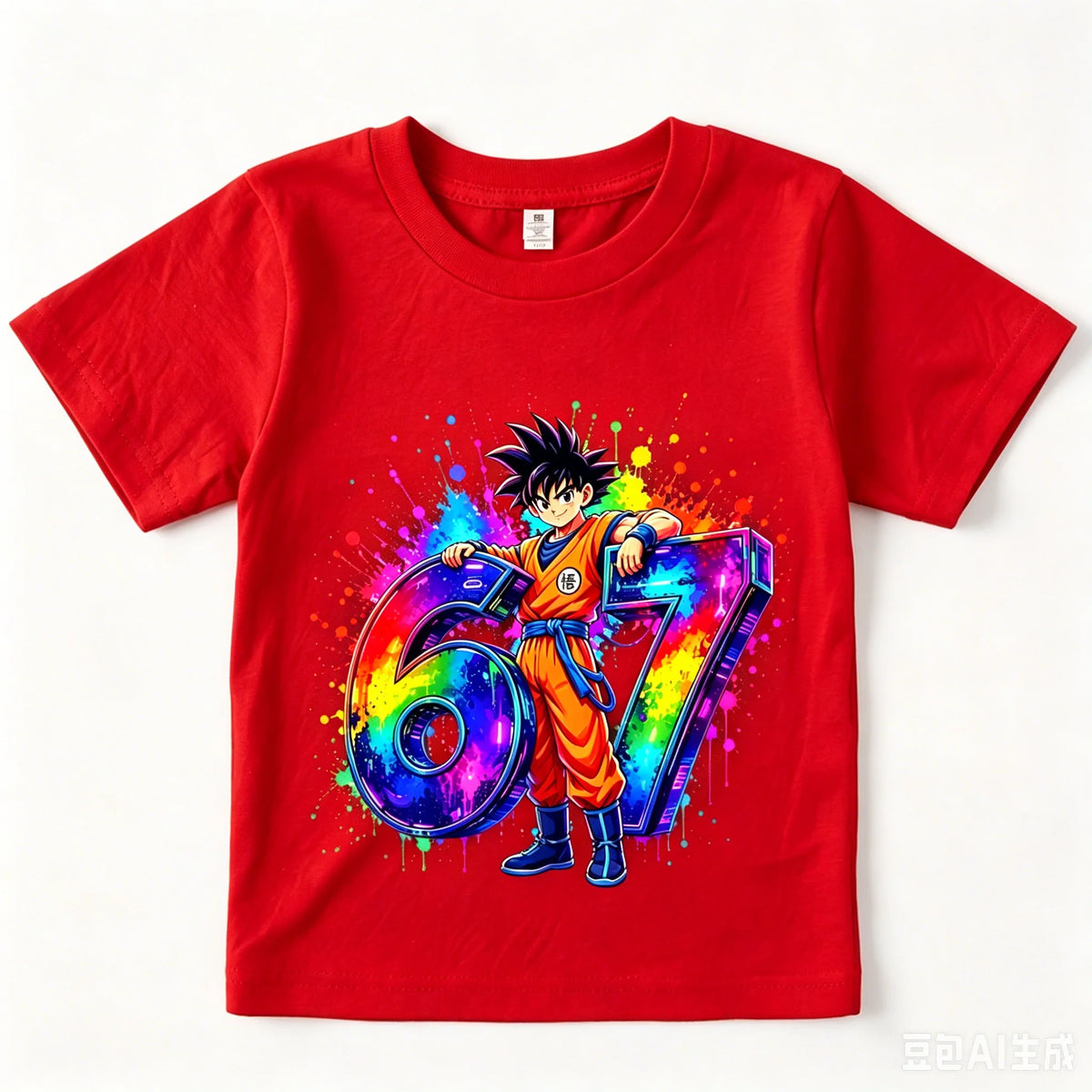 T-shirt gris foncé pour enfant Dragon Ball Goku et chiffre 67 multicolore