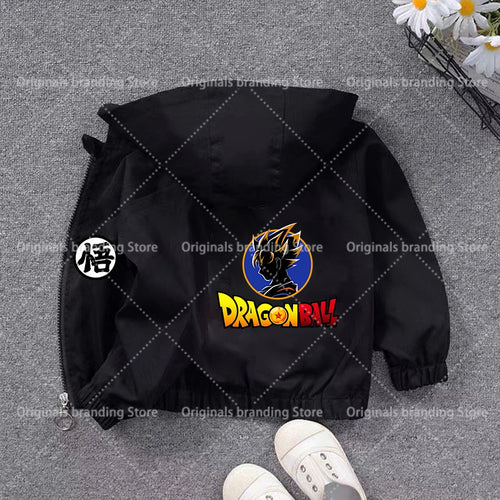 Veste à capuche noire pour enfant Dragon Ball - silhouette de Goku en cercle bleu
