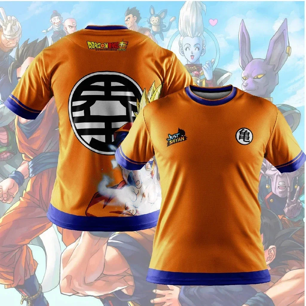 Oranje en blauwe trui Dragon Ball - Goku en embleem van koning Kaio