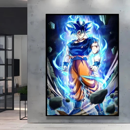 Poster on canvas Dragon Ball - Goku in a blue aura and debris