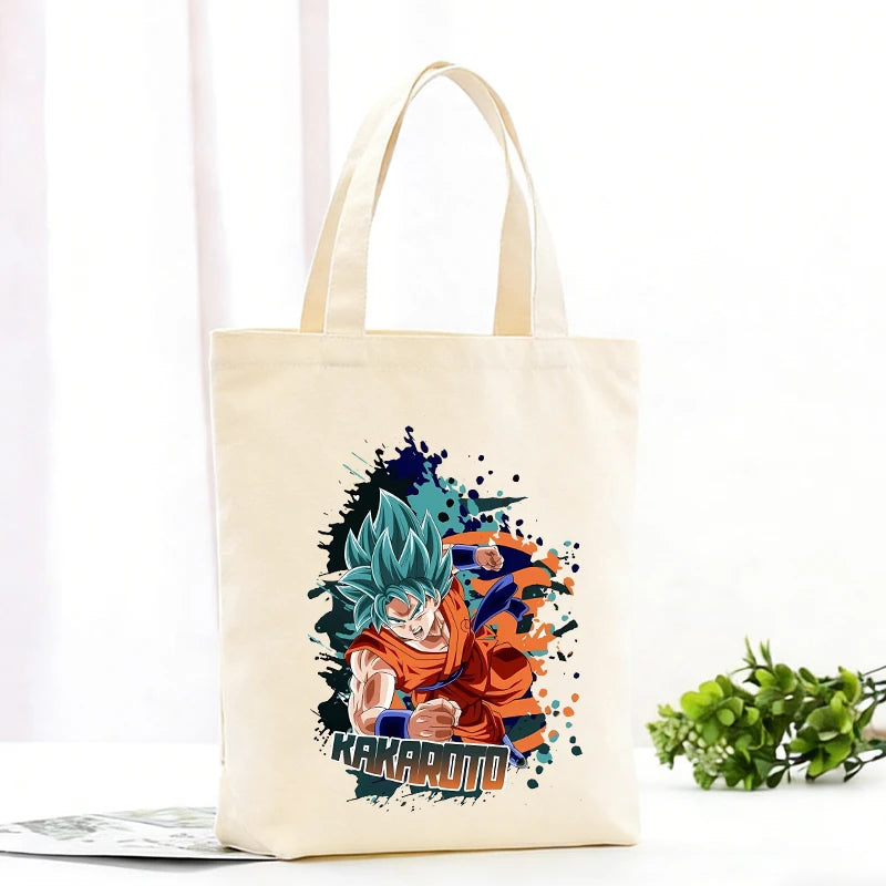 Borsa tote beige Dragon Ball - Goku e scritta verticale
