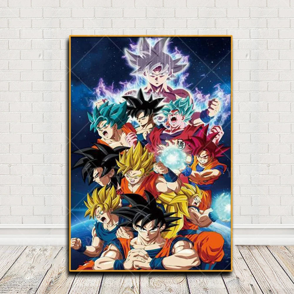 Poster vertical Dragon Ball - les transformations de Goku en collage