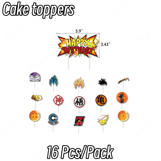 Geburtstag Dragon Ball Kuchen Dekorationen - Saiyan Symbole und Frisuren