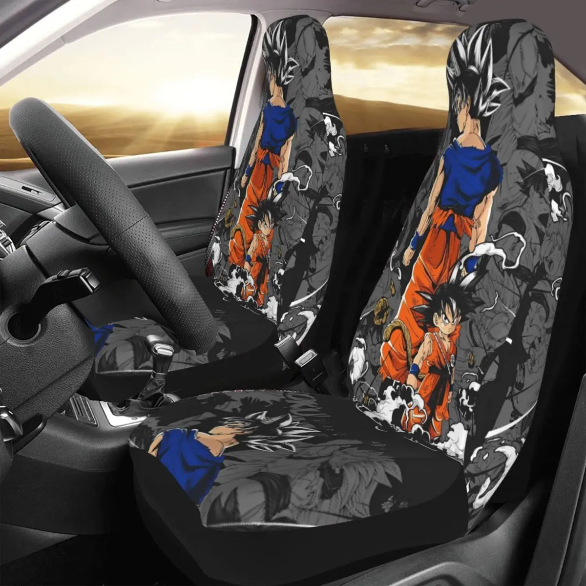 Coprisedili auto Dragon Ball - Goku Ultra Istinto su sfondo grigio