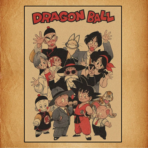 Retro Poster Dragon Ball - Goku's friends in townwear