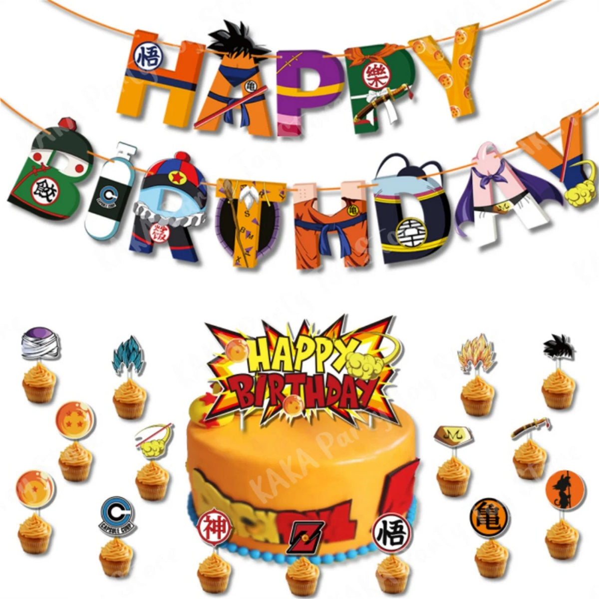 Boîtes à popcorn anniversaire Dragon Ball - Goku et les guerriers sur fond doré