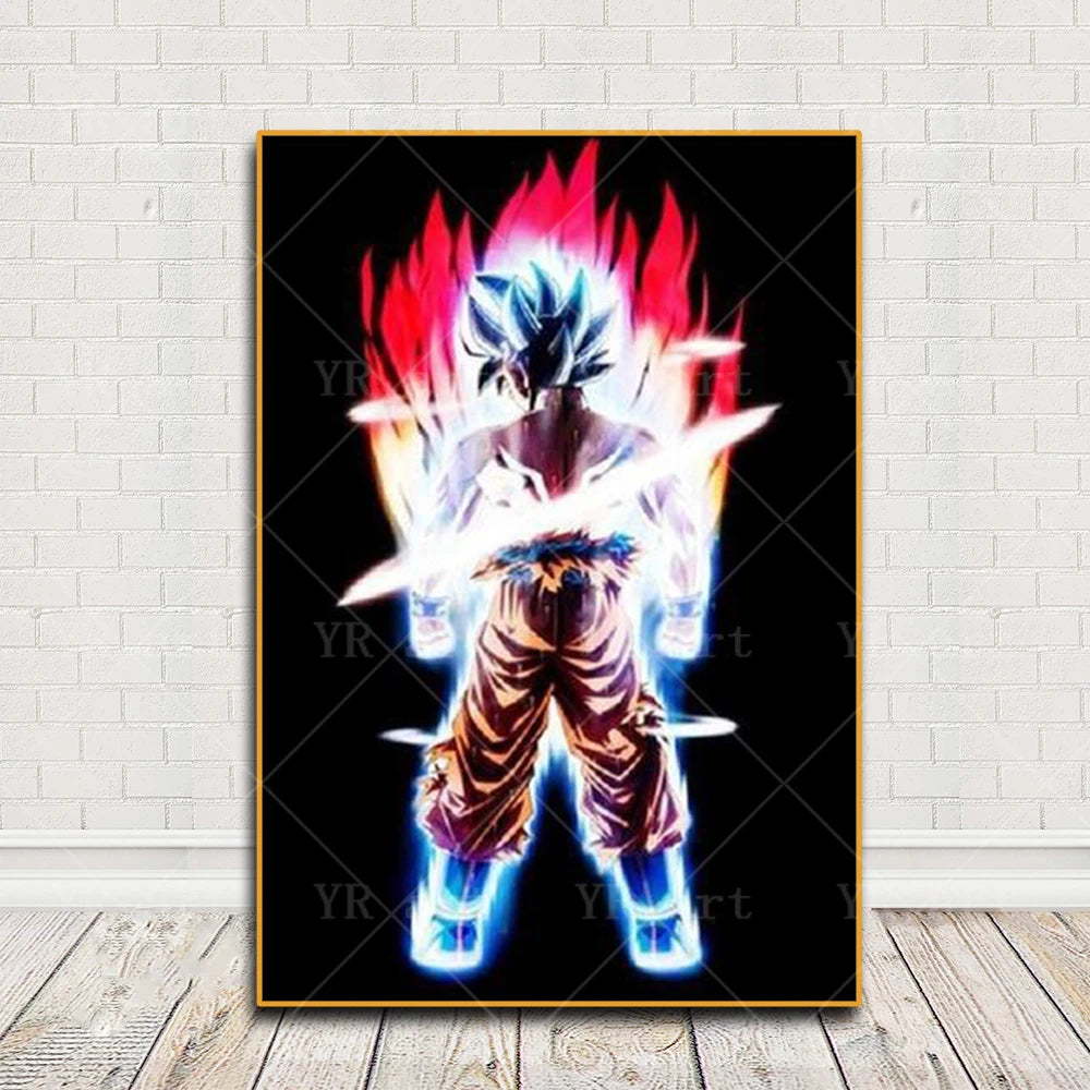 Poster vertical black Dragon Ball - Goku and aura red and blue