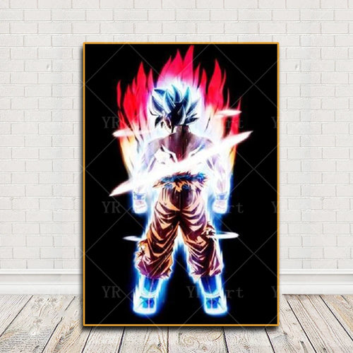 Poster vertical black Dragon Ball - Goku and aura red and blue