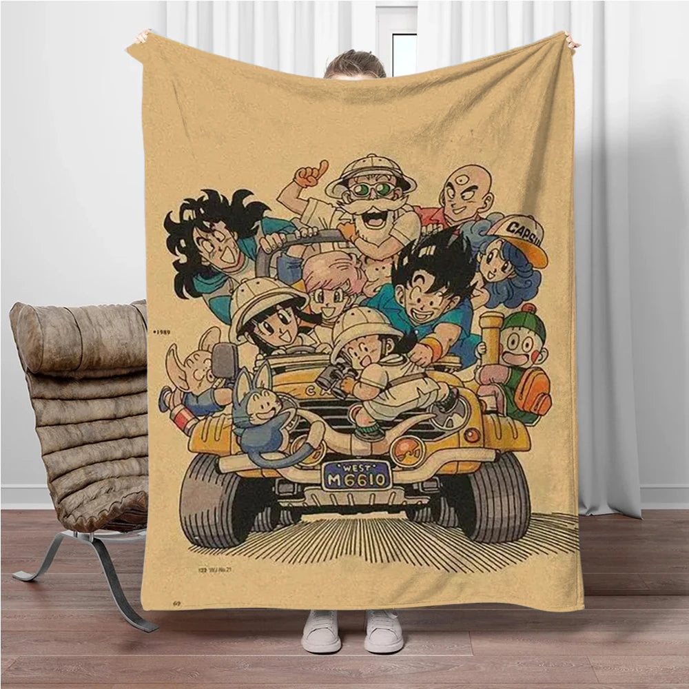 Plaid beige Dragon Ball - gli eroi riuniti in macchina