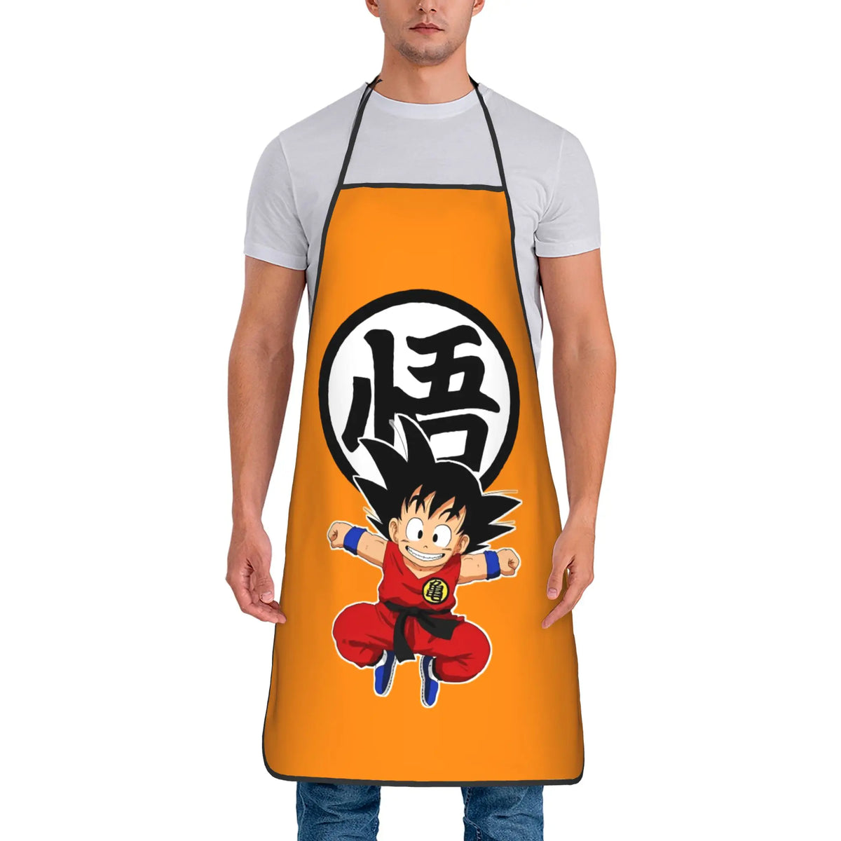 Delantal naranja Dragon Ball - Goku niño y kanji grande Go