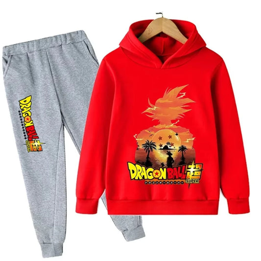 Survêtement rouge et gris pour enfant Dragon Ball - silhouette de Goku au soleil