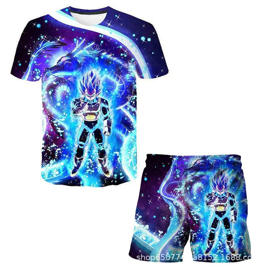 Completo t-shirt e pantaloncini viola e blu Dragon Ball - Vegeta Blue e Shenron