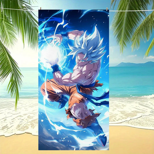 Serviette de plage bleue Dragon Ball - Goku Kamehameha et éclairs