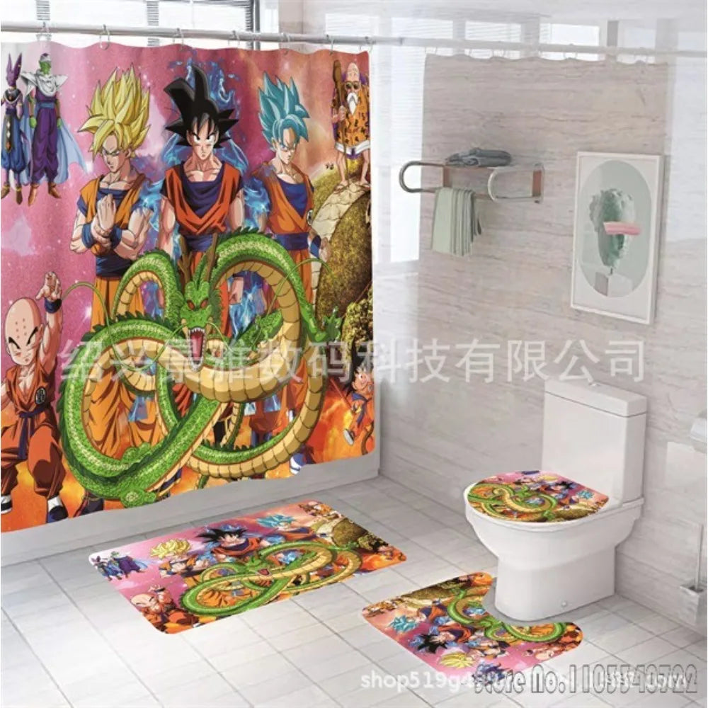 Ensemble rideau de douche et tapis verts Dragon Ball - les guerriers Z et leurs adversaires
