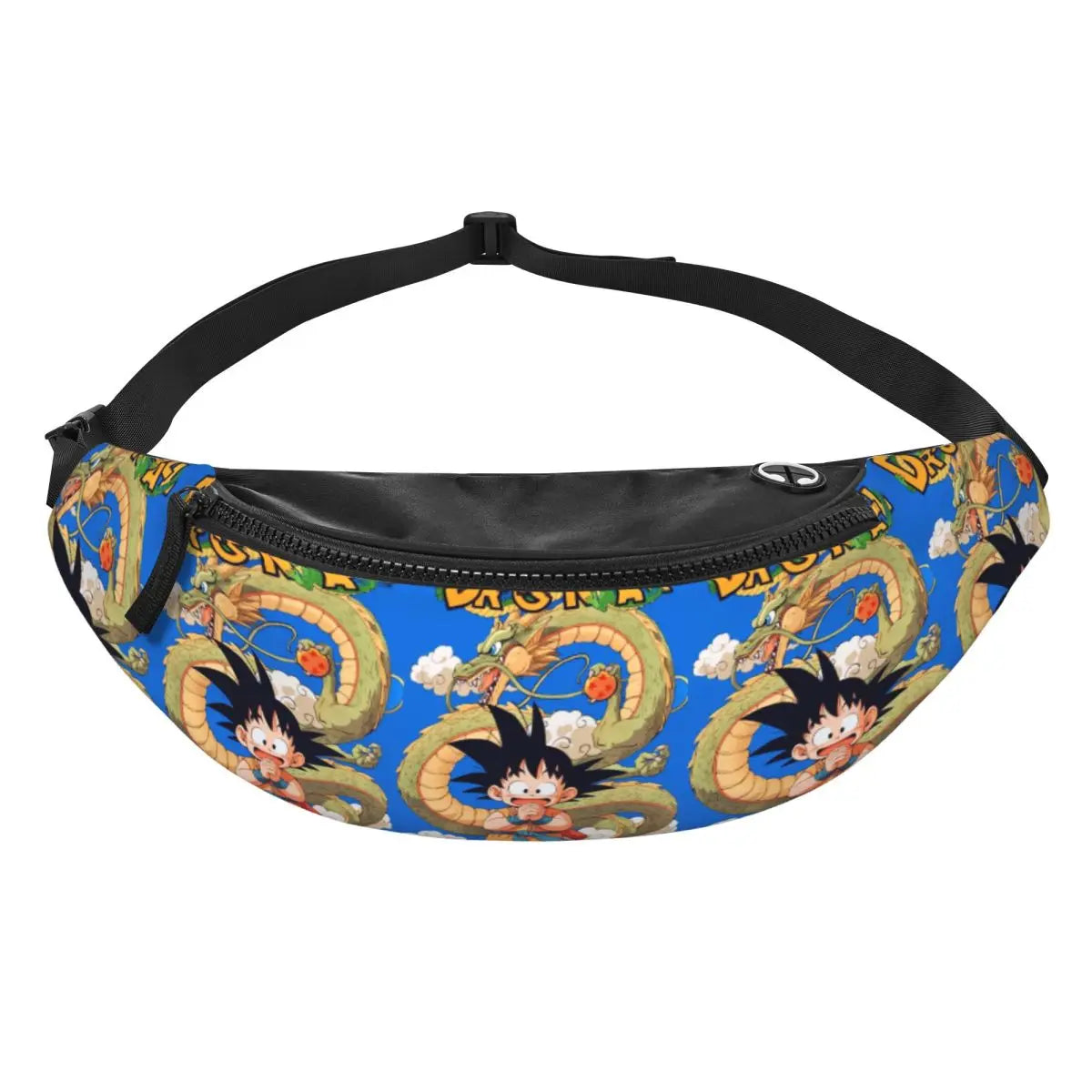 Dragon Ball blaue Bananentasche - junger Goku und goldene Drachen in Kreisen