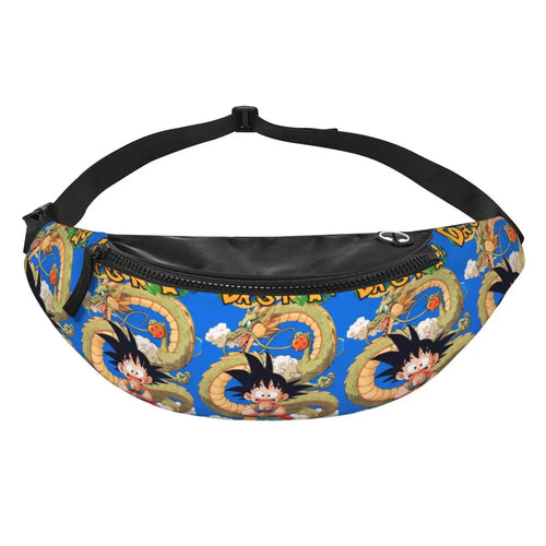 Dragon Ball blaue Bananentasche - junger Goku und goldene Drachen in Kreisen
