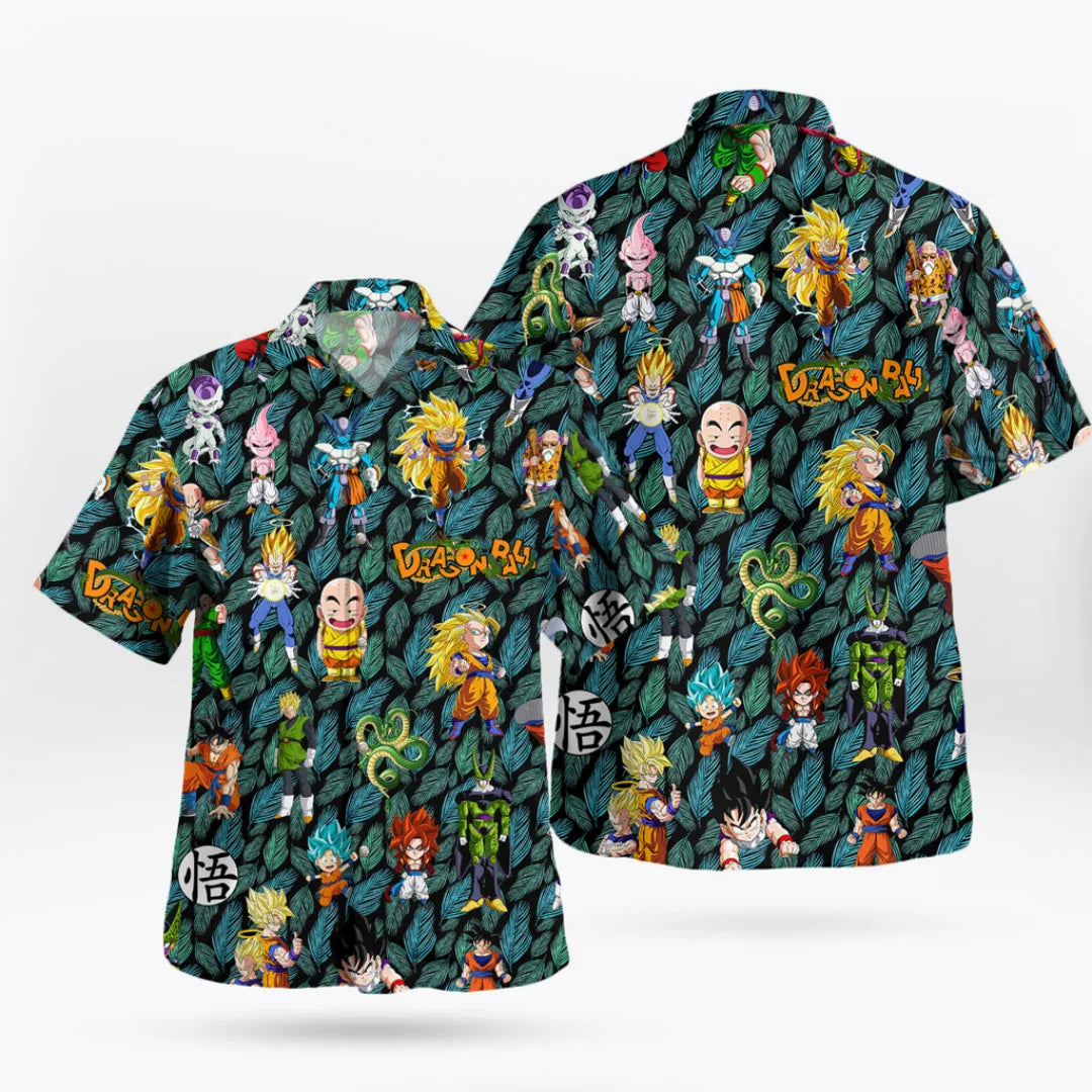 Chemise verte Dragon Ball - Goku Shenron et les personnages chibi