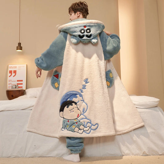 Robe de chambre Shin-chan bleue et beige en pyjama